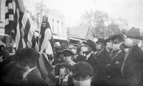 image of main street parade during flu of 1918-1919