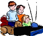 image of kids watching TV with a dog
