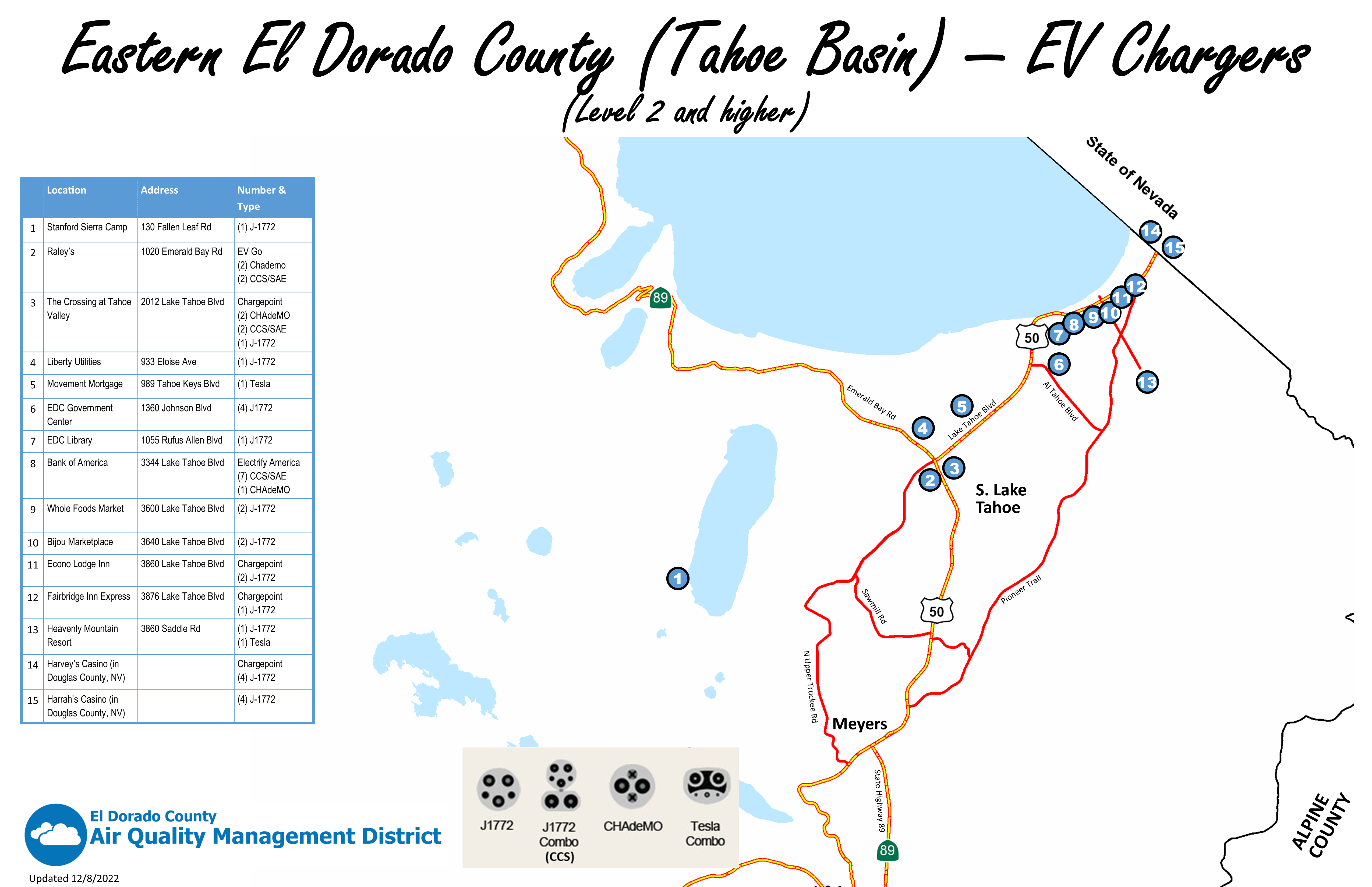 Tahoe Basin EV Chargers map