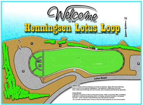 A map outlining the Henningsen Lotus Park walking loop